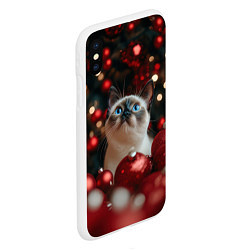 Чехол iPhone XS Max матовый Новогодняя белая пушистая сиамская кошка, цвет: 3D-белый — фото 2