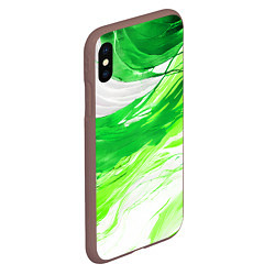 Чехол iPhone XS Max матовый Зелёные волны на белом фоне, цвет: 3D-коричневый — фото 2