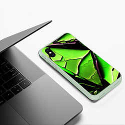 Чехол iPhone XS Max матовый Чёрные трещины на зелёном фоне, цвет: 3D-салатовый — фото 2