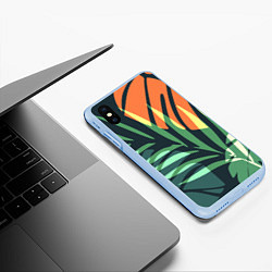 Чехол iPhone XS Max матовый Коллаж тропических листьев, цвет: 3D-голубой — фото 2