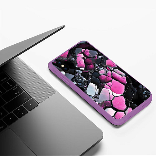 Чехол iPhone XS Max матовый Чёрно-розовый камень / 3D-Фиолетовый – фото 3