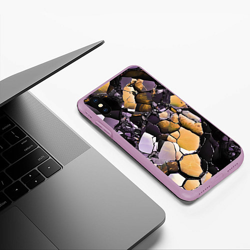 Чехол iPhone XS Max матовый Чёрно-жёлтый камень / 3D-Сиреневый – фото 3