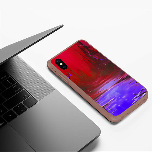 Чехол iPhone XS Max матовый Кислотная абстракция фиолетовая / 3D-Коричневый – фото 3