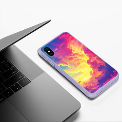 Чехол iPhone XS Max матовый Розовые облака на синем небе, цвет: 3D-светло-сиреневый — фото 2