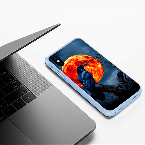 Чехол iPhone XS Max матовый Ворон на закате / 3D-Голубой – фото 3