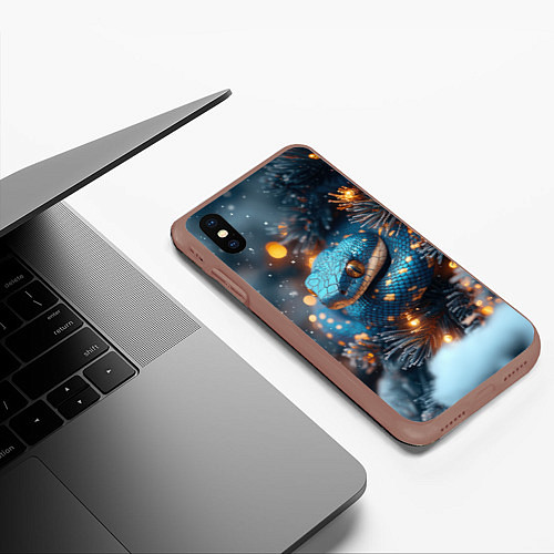 Чехол iPhone XS Max матовый Синяя змея с золотыми пятнами / 3D-Коричневый – фото 3