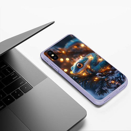 Чехол iPhone XS Max матовый Змея и золотые огоньки / 3D-Светло-сиреневый – фото 3