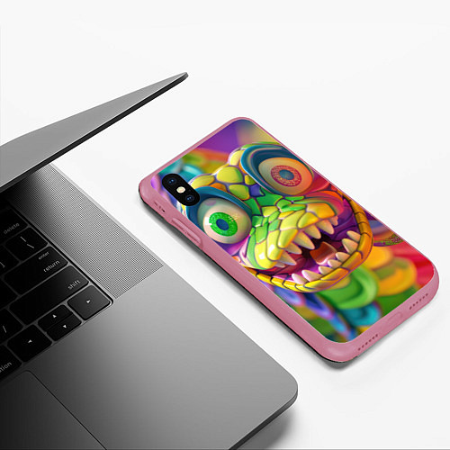 Чехол iPhone XS Max матовый Радужная змея / 3D-Малиновый – фото 3