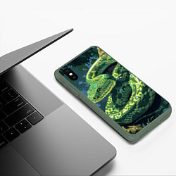 Чехол iPhone XS Max матовый Змея на дереве, цвет: 3D-темно-зеленый — фото 2