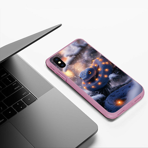 Чехол iPhone XS Max матовый Темная змея в фонариках / 3D-Розовый – фото 3