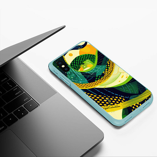 Чехол iPhone XS Max матовый Змеиный паттерн / 3D-Мятный – фото 3