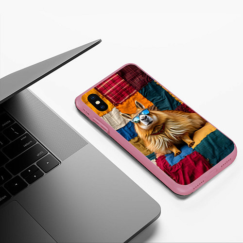 Чехол iPhone XS Max матовый Яркий пэчворк с капибарой / 3D-Малиновый – фото 3