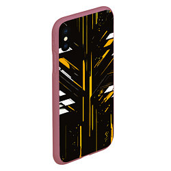 Чехол iPhone XS Max матовый Жёлто-белые полосы и точки на чёрном фоне, цвет: 3D-малиновый — фото 2