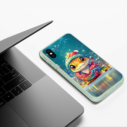 Чехол iPhone XS Max матовый Маленькая новогодняя змейка 2025 / 3D-Салатовый – фото 3