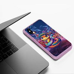 Чехол iPhone XS Max матовый Разноцветная новогодняя змейка, цвет: 3D-сиреневый — фото 2