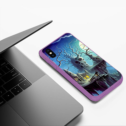 Чехол iPhone XS Max матовый Коттедж ведьмы - нейроарт фантазия / 3D-Фиолетовый – фото 3