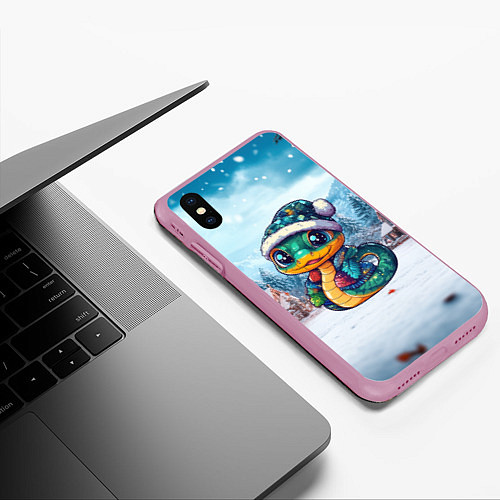 Чехол iPhone XS Max матовый Новогодняя милая змейка / 3D-Розовый – фото 3