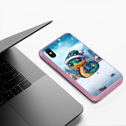 Чехол iPhone XS Max матовый Новогодняя милая змейка, цвет: 3D-розовый — фото 2