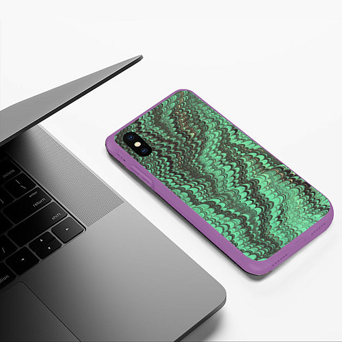 Чехол iPhone XS Max матовый Разводы в зеленом цвете / 3D-Фиолетовый – фото 3