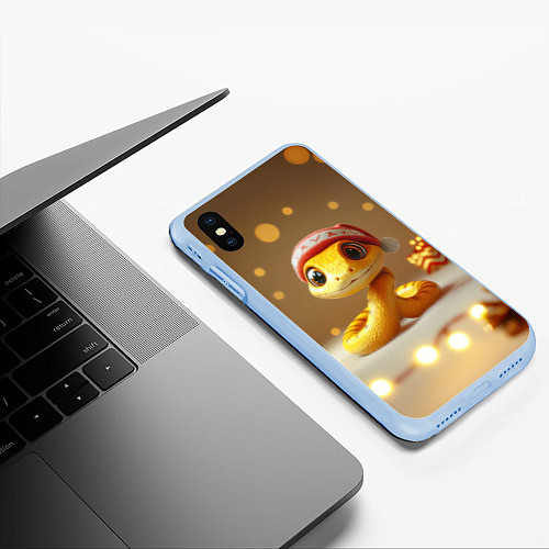 Чехол iPhone XS Max матовый Желтая праздничная змейка / 3D-Голубой – фото 3