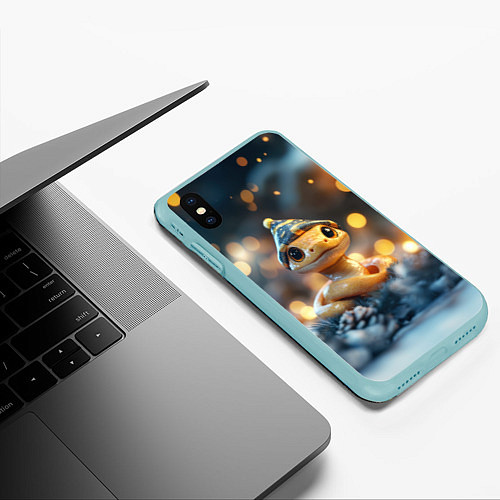 Чехол iPhone XS Max матовый Змейка в желтых огоньках / 3D-Мятный – фото 3