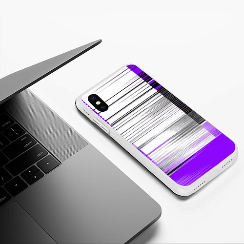 Чехол iPhone XS Max матовый Чёрные вертикальные полосы на фиолетово-белом фоне / 3D-Белый – фото 3