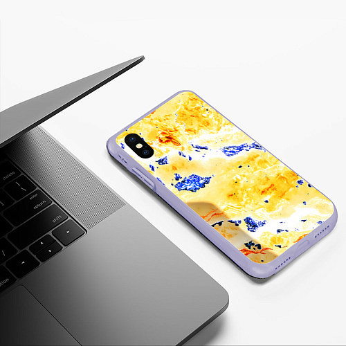 Чехол iPhone XS Max матовый Сине-золотая абстракция / 3D-Светло-сиреневый – фото 3