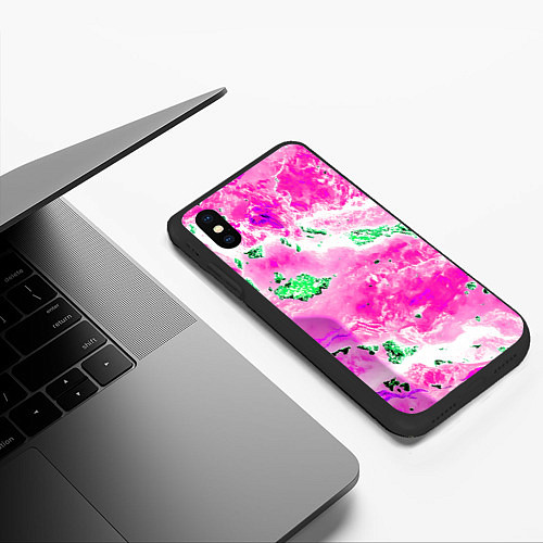 Чехол iPhone XS Max матовый Розово-зелёная абстракция / 3D-Черный – фото 3