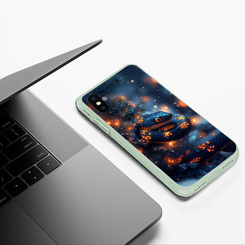 Чехол iPhone XS Max матовый Новогодняя змея внутри елки / 3D-Салатовый – фото 3