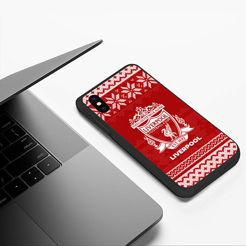 Чехол iPhone XS Max матовый Новогодний Liverpool / 3D-Черный – фото 3