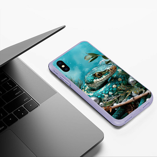 Чехол iPhone XS Max матовый Зеленая змея новый год / 3D-Светло-сиреневый – фото 3