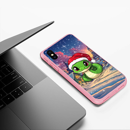 Чехол iPhone XS Max матовый Маленькая змейка в новогодней шапочке / 3D-Баблгам – фото 3