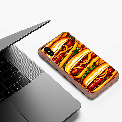 Чехол iPhone XS Max матовый Хот-доги / 3D-Коричневый – фото 3