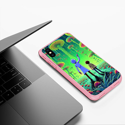 Чехол iPhone XS Max матовый Рик и Морти в лесу гигантских грибов - неоновое св / 3D-Баблгам – фото 3