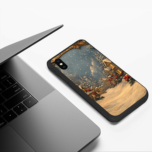 Чехол iPhone XS Max матовый Новогодняя деревня / 3D-Черный – фото 3