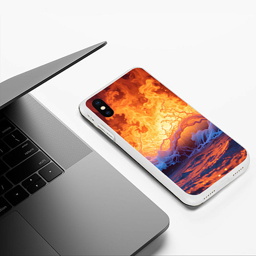 Чехол iPhone XS Max матовый Стихия огня и воды / 3D-Белый – фото 3