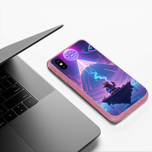 Чехол iPhone XS Max матовый Психоделическая капибара / 3D-Малиновый – фото 3