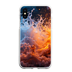 Чехол iPhone XS Max матовый Брызги воды и огня, цвет: 3D-белый