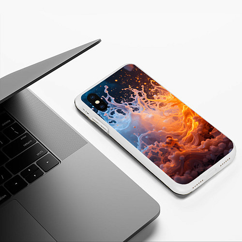 Чехол iPhone XS Max матовый Брызги воды и огня / 3D-Белый – фото 3