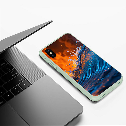 Чехол iPhone XS Max матовый Волна и огонь / 3D-Салатовый – фото 3