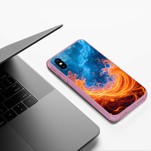 Чехол iPhone XS Max матовый Яркое пламя в воде / 3D-Розовый – фото 3