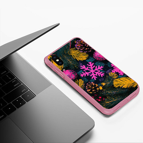 Чехол iPhone XS Max матовый Новый год и краски / 3D-Малиновый – фото 3