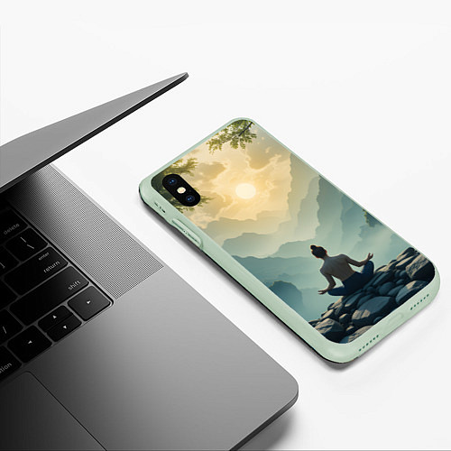 Чехол iPhone XS Max матовый Медитация на рассвете / 3D-Салатовый – фото 3