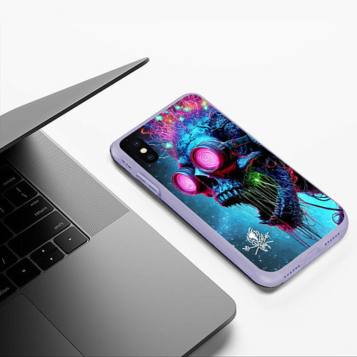 Чехол iPhone XS Max матовый Metallica - crazy skeleton with headphones / 3D-Светло-сиреневый – фото 3