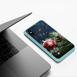 Чехол iPhone XS Max матовый Новогодний шар и шишка, цвет: 3D-мятный — фото 2