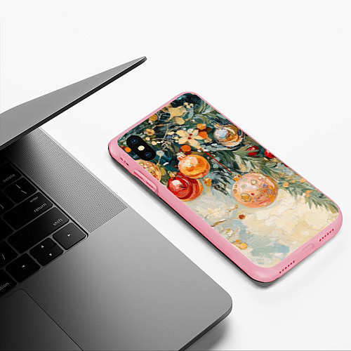 Чехол iPhone XS Max матовый Большие и маленькие новогодние шары / 3D-Баблгам – фото 3