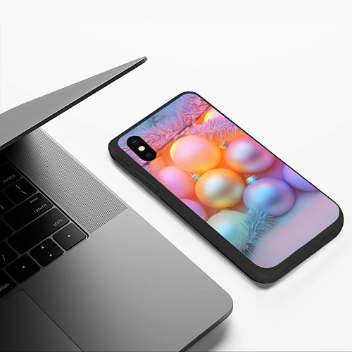 Чехол iPhone XS Max матовый Нежные новогодние шарики / 3D-Черный – фото 3