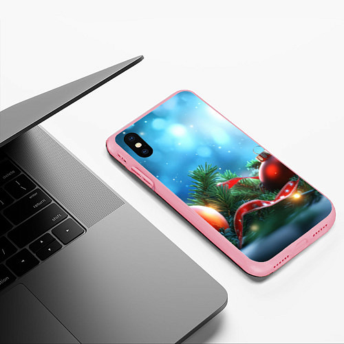 Чехол iPhone XS Max матовый Красные игрушки новогодние / 3D-Баблгам – фото 3