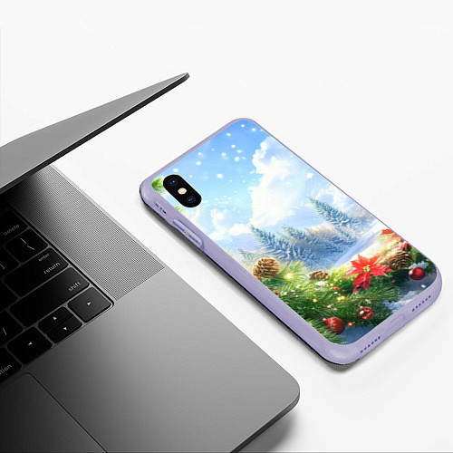 Чехол iPhone XS Max матовый Новогодний дневной пейзаж / 3D-Светло-сиреневый – фото 3