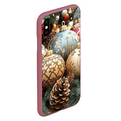 Чехол iPhone XS Max матовый Большие новогодние шары, цвет: 3D-малиновый — фото 2